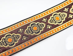 Exotic Brown Orange and Gold Woven Embroidered Jacquard Trim Ribbon - 1 Meter  or 3.3 Feet or 1.09 Yards