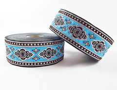 Exotic Blue Navy Silver Woven Embroidered Jacquard Trim Ribbon - 1 Meter  or 3.3 Feet or 1.09 Yards