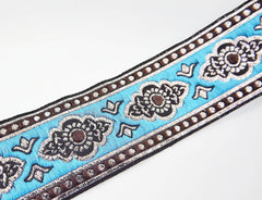 Exotic Blue Navy Silver Woven Embroidered Jacquard Trim Ribbon - 1 Meter  or 3.3 Feet or 1.09 Yards