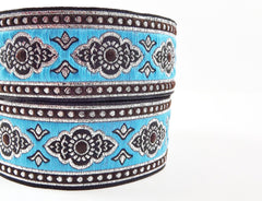 Exotic Blue Navy Silver Woven Embroidered Jacquard Trim Ribbon - 1 Meter  or 3.3 Feet or 1.09 Yards