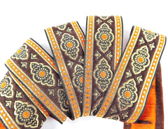 Exotic Brown Orange and Gold Woven Embroidered Jacquard Trim Ribbon - 1 Meter  or 3.3 Feet or 1.09 Yards