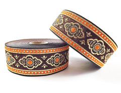 Exotic Brown Orange and Gold Woven Embroidered Jacquard Trim Ribbon - 1 Meter  or 3.3 Feet or 1.09 Yards