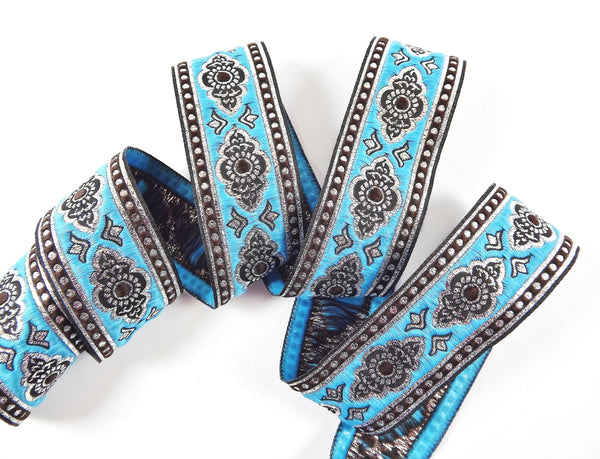 Exotic Blue Navy Silver Woven Embroidered Jacquard Trim Ribbon - 1 Meter  or 3.3 Feet or 1.09 Yards