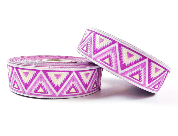 10 Meter Pink Purple & Lemon Chevron Triangle Woven Embroidered Jacquard Trim Ribbon