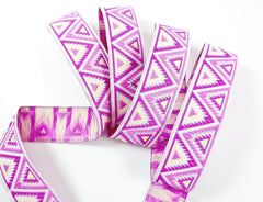 10 Meter Pink Purple & Lemon Chevron Triangle Woven Embroidered Jacquard Trim Ribbon