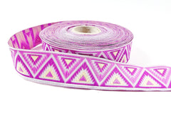 10 Meter Pink Purple & Lemon Chevron Triangle Woven Embroidered Jacquard Trim Ribbon