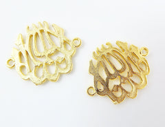 2 Arabic Calligraphy Mashallah Connector Charms - 22k Matte Gold Plated