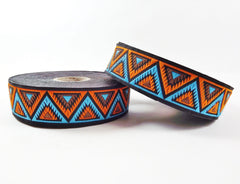 Orange Blue & Brown Chevron Triangle Woven Embroidered Jacquard Trim Ribbon - 1 Meter  or 3.3 Feet or 1.09 Yards