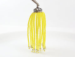 Long Yellow Beaded Tassel - Matte Silver Plated Brass - 1PC