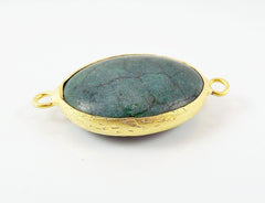 26 x 19mm Emerald Green Dyed Oval Turquoise Stone Connector - 22k Matte Gold plated Bezel - 1pc