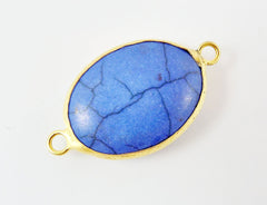 26 x 19mm Royal Blue Dyed Oval Turquoise Stone Connector - 22k Matte Gold plated Bezel - 1pc
