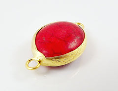 21 x 16mm Red Dyed Oval Turquoise Stone Connector  - 22k Matte Gold plated Bezel - 1pc