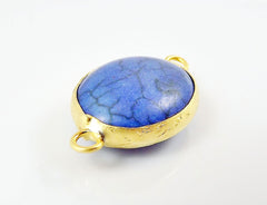 21 x 16mm Royal Blue Dyed Oval Turquoise Stone Connector - 22k Matte Gold plated Bezel - 1pc