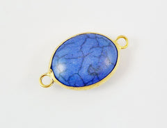 21 x 16mm Royal Blue Dyed Oval Turquoise Stone Connector - 22k Matte Gold plated Bezel - 1pc