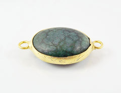 21 x 16mm Emerald Green Dyed Oval Turquoise Stone Connector - 22k Matte Gold plated Bezel - 1pc