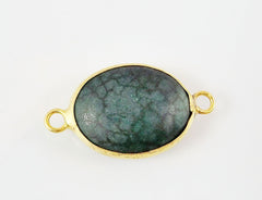 21 x 16mm Emerald Green Dyed Oval Turquoise Stone Connector - 22k Matte Gold plated Bezel - 1pc