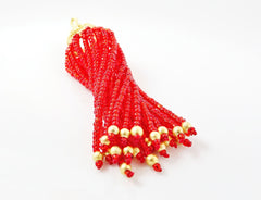 Long Fiery Red Beaded Tassel - 22k Matte Gold Plated Brass - 1PC