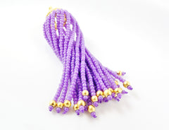 Long Lavender Purple Beaded Tassel - 22k Matte Plated Brass - 1PC