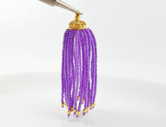 Long Lavender Purple Beaded Tassel - 22k Matte Plated Brass - 1PC