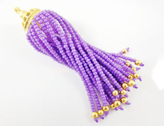 Long Lavender Purple Beaded Tassel - 22k Matte Plated Brass - 1PC