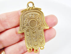 Evil Eye and Fish Motif Hamsa Hand of Fatima Pendant Charm - 22k Matte Gold Plated - 1PC