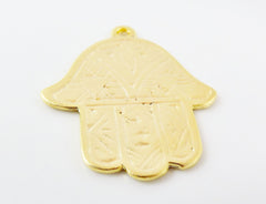 Etched Hamsa Hand of Fatima Pendant Charm - 22k Matte Gold Plated - 1PC