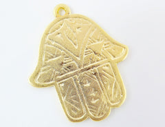 Etched Hamsa Hand of Fatima Pendant Charm - 22k Matte Gold Plated - 1PC