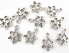 10 Mini Rustic Star Charms - Matte Silver Plated