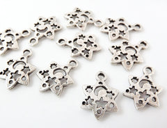 10 Mini Rustic Star Charms - Matte Silver Plated