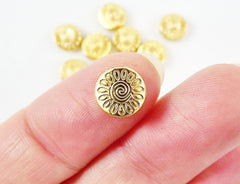 10 Round Sun Swirl Etched Bead Spacers - 22k Matte Gold Plated