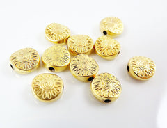 10 Round Sun Swirl Etched Bead Spacers - 22k Matte Gold Plated