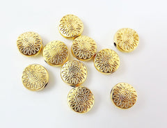 10 Round Sun Swirl Etched Bead Spacers - 22k Matte Gold Plated