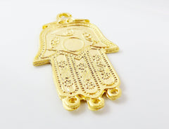 Evil Eye and Fish Motif Hamsa Hand of Fatima Pendant Charm - 22k Matte Gold Plated - 1PC