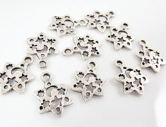 10 Mini Rustic Star Charms - Matte Silver Plated