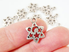 10 Mini Rustic Star Charms - Matte Silver Plated