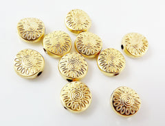 10 Round Sun Swirl Etched Bead Spacers - 22k Matte Gold Plated