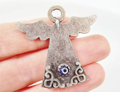 Evil Eye Angel Pendant Charm, Lucky Charm, Protective, Amulet, Good Luck, Protect, Blue Evil Eye, Artisan Glass Bead, Matte Silver Plated