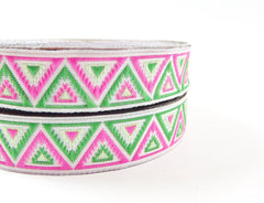 Green Lime & Pink Chevron Triangle Woven Embroidered Jacquard Trim Ribbon - 1 Meter  or 3.3 Feet or 1.09 Yards