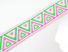 Green Lime & Pink Chevron Triangle Woven Embroidered Jacquard Trim Ribbon - 1 Meter  or 3.3 Feet or 1.09 Yards