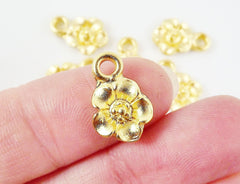 6 Cherry Blossom Flower Charms - Flat back - 22k Matte Gold Plated