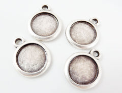 4 Round Smooth Pendant Tray Cabochon Setting for 14mm Cab - Rolled Edge -  Matte Silver Plated