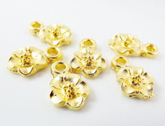 6 Cherry Blossom Flower Charms - Flat back - 22k Matte Gold Plated