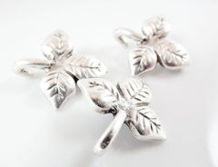 3 Vine Leaf Pendant Charms - Matte Silver Plated