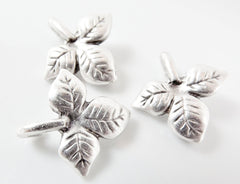 3 Vine Leaf Pendant Charms - Matte Silver Plated