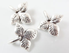 3 Vine Leaf Pendant Charms - Matte Silver Plated