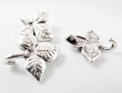 3 Vine Leaf Pendant Charms - Matte Silver Plated