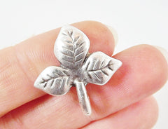 3 Vine Leaf Pendant Charms - Matte Silver Plated