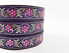 Pink Lilac & Silver Floral Vine Woven Embroidered Jacquard Trim Ribbon - 1 Meter  or 3.3 Feet or 1.09 Yards