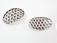 CLEARANCE 70% OFF, 20pc Oval Scallop Connectors - Matte Antique Silver Plated