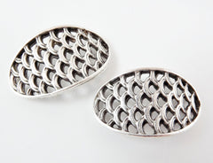 CLEARANCE 70% OFF, 20pc Oval Scallop Connectors - Matte Antique Silver Plated